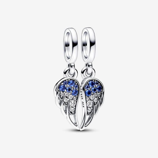 【Moments】Pan 2in1 Sparkling Splitable Angel Wings Dangle Charm 792821C01 925 silver blue pendant