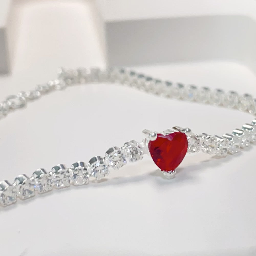 Pan Red Sparkling Heart Tennis Bracelet 590041C02 925 silver Zirconia classic simple style