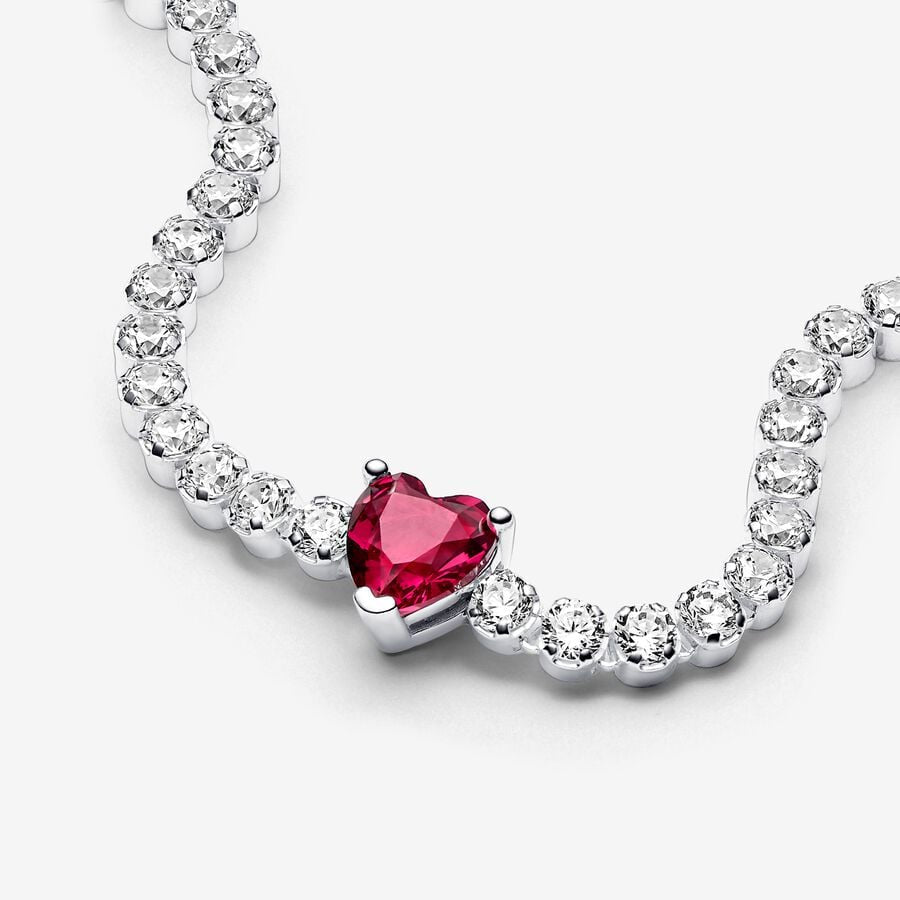 Pan Red Sparkling Heart Tennis Bracelet 590041C02 925 silver Zirconia classic simple style