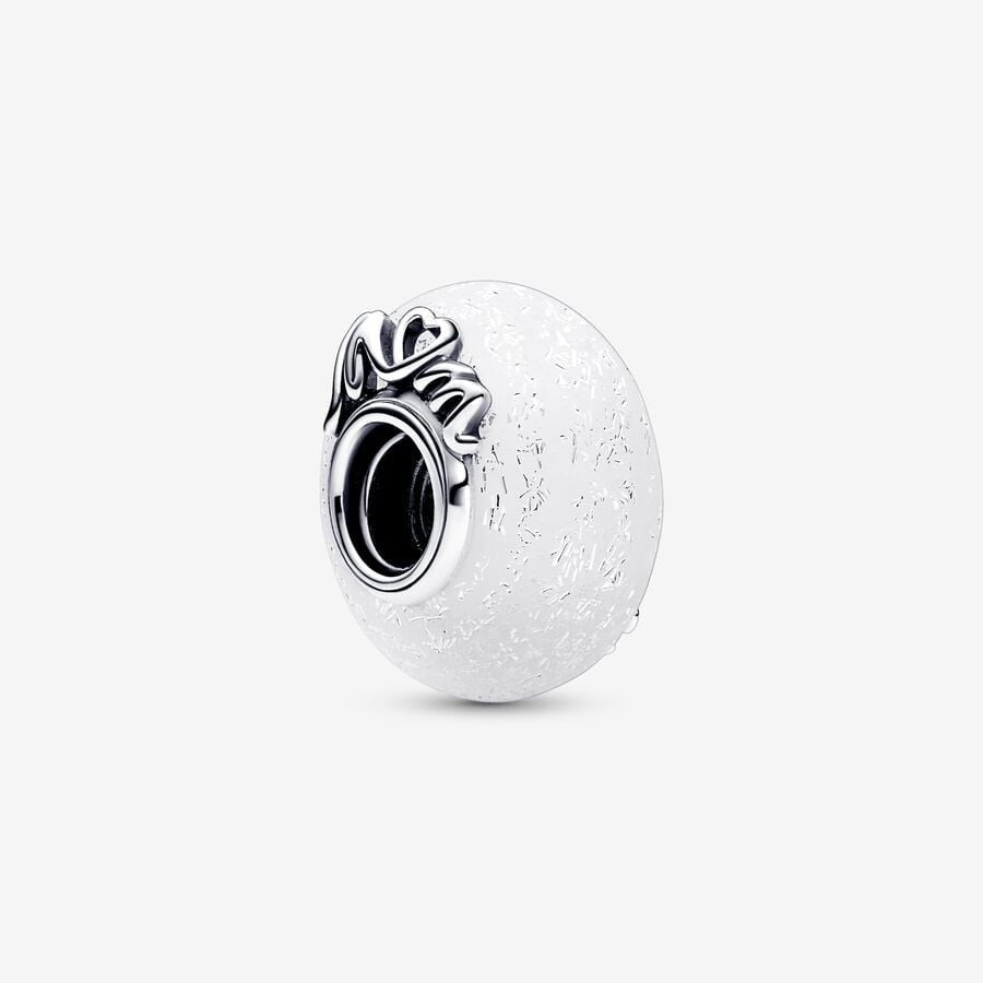 【MOMENTS】PAN Glittery White Murano Glass Mum & Love Charm  792655C00 Class 925 silver Sterling silver