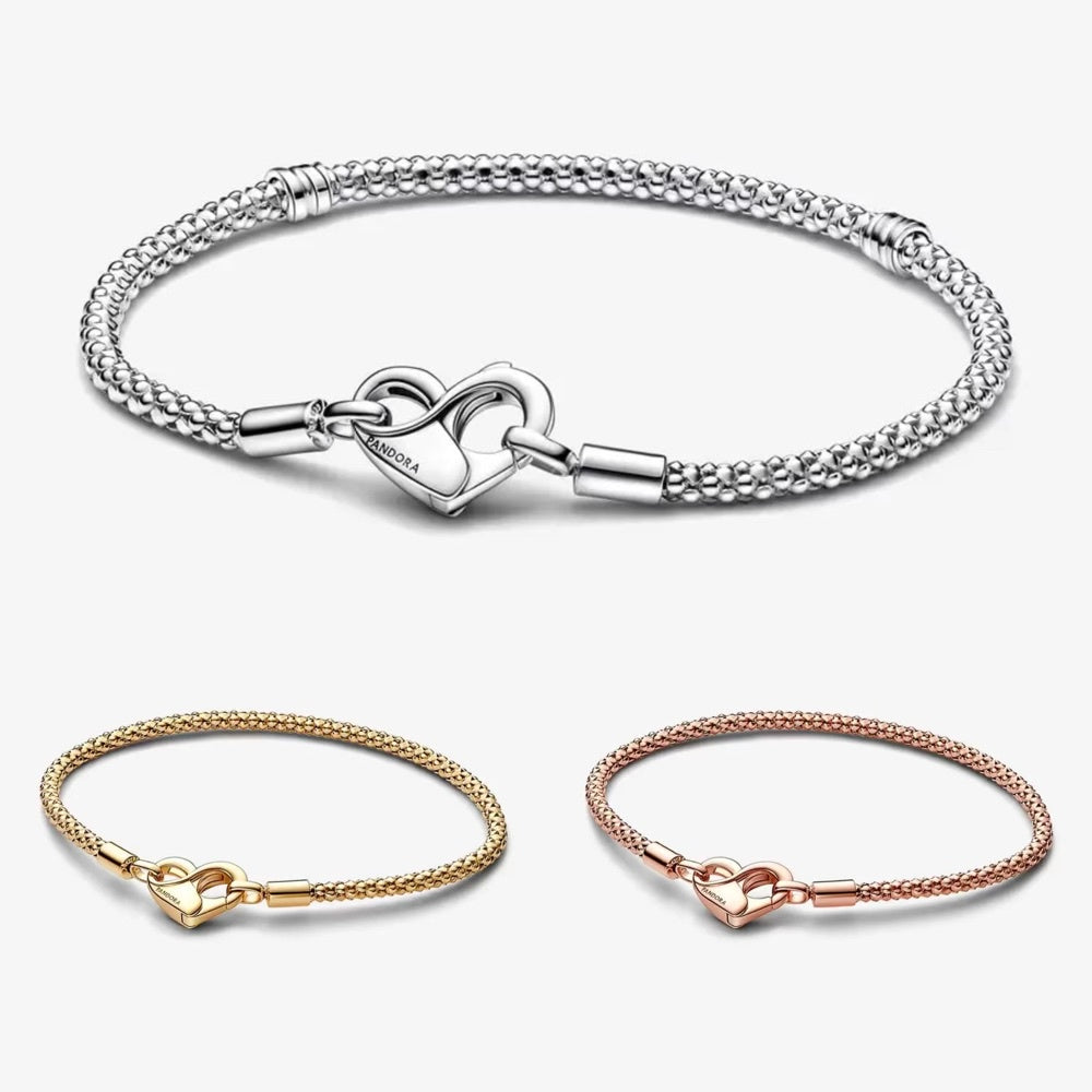 【Moments】Pan Moments Studded Chain Bracelet 925 silver women Rose Gold heart style 582731C00 592453C00 562731C00