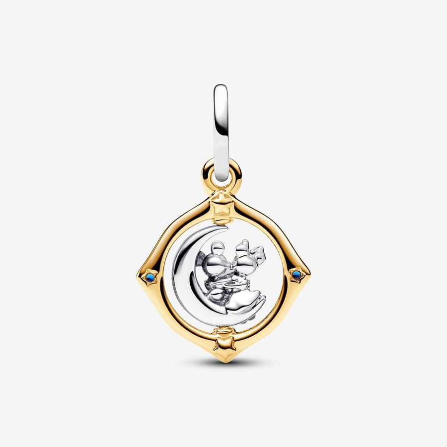 【Moments】Pan Disney Mickey Mouse & Minnie Mouse Two-tone Spinning Moon Dangle Charm 762955C01 Gold