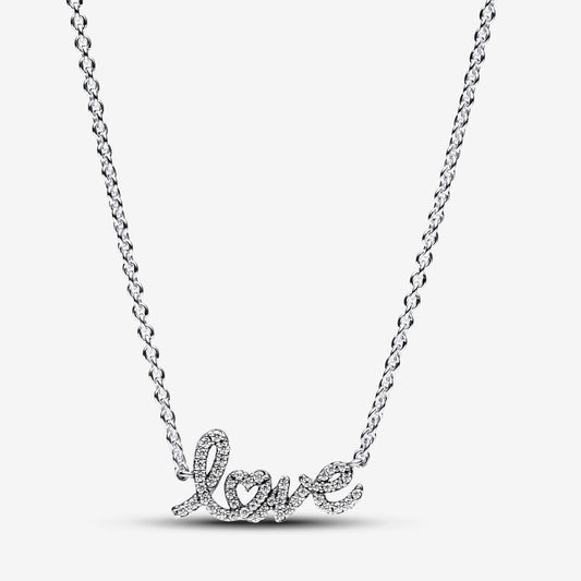 PAN Sparkling Handwritten Love Collier Necklace  393076C01 Sterling silver 925 silver letter LOVE