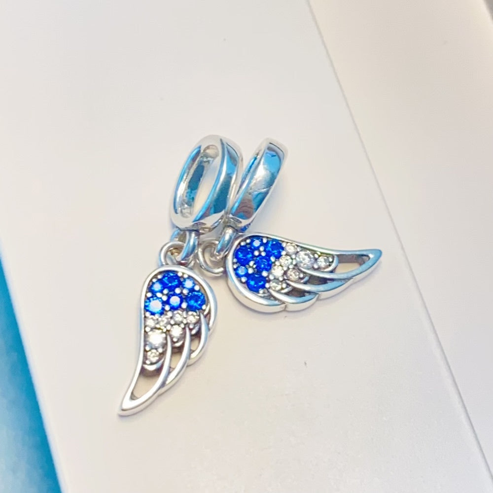 【Moments】Pan 2in1 Sparkling Splitable Angel Wings Dangle Charm 792821C01 925 silver blue pendant