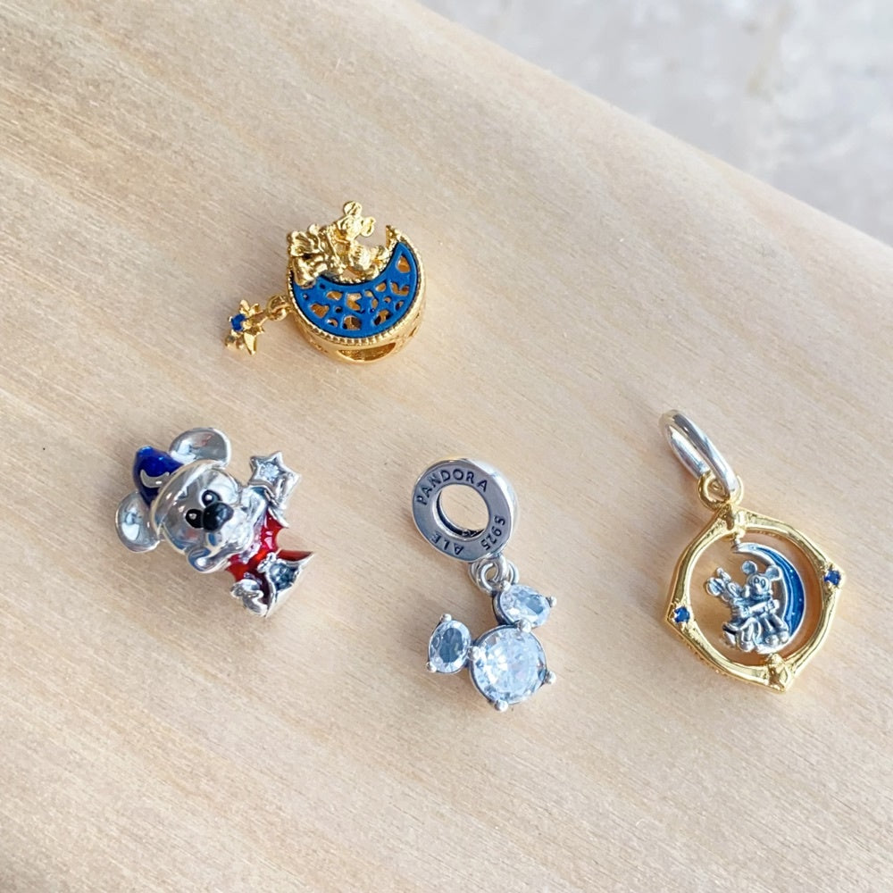 【Moments】Pan Mickey Mouse Sparkling Head Silhouette Dangle Charm 793031C01 925 Silver Pendant