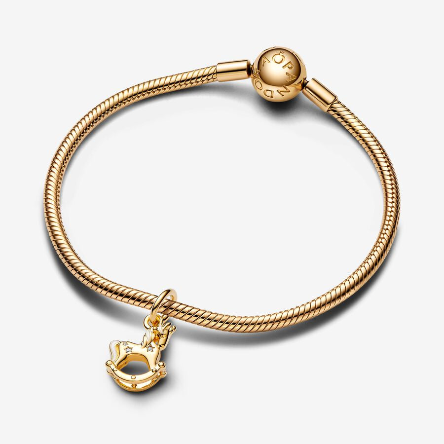 【Moments】Pan Rocking Unicorn Dangle Charm 762978C01 Gold cartoon animals christmas pandant