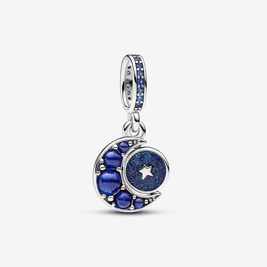 【Moments】Pan Sparkling Moon Spinning Dangle Charm 792979C01 925 silver pandant blue