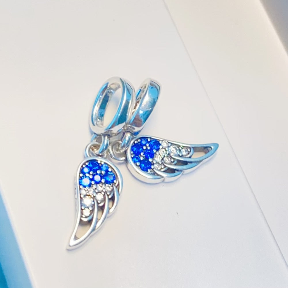 【Moments】Pan 2in1 Sparkling Splitable Angel Wings Dangle Charm 792821C01 925 silver blue pendant