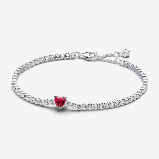 Pan Red Sparkling Heart Tennis Bracelet 590041C02 925 silver Zirconia classic simple style