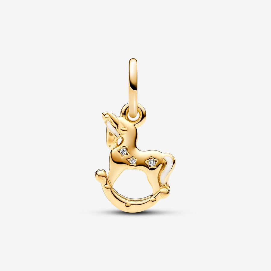 【Moments】Pan Rocking Unicorn Dangle Charm 762978C01 Gold cartoon animals christmas pandant