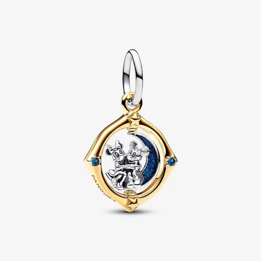 【Moments】Pan Disney Mickey Mouse & Minnie Mouse Two-tone Spinning Moon Dangle Charm 762955C01 Gold