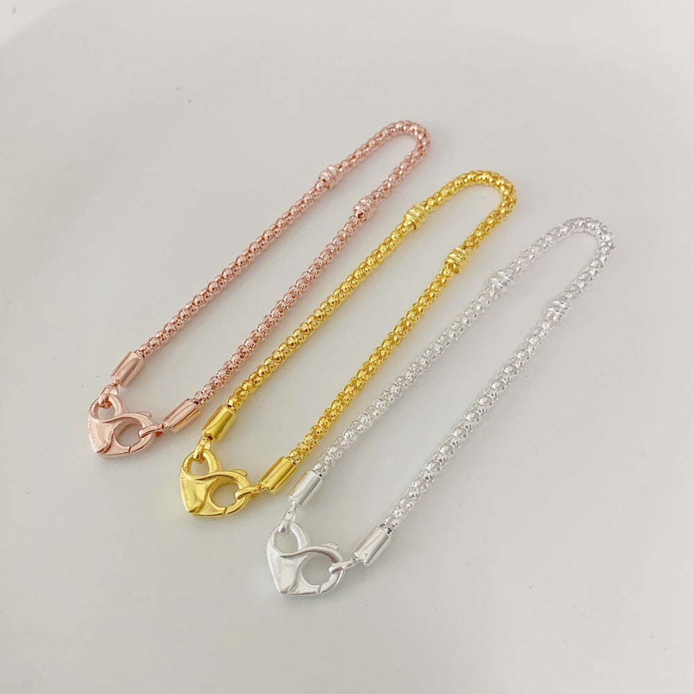 【Moments】Pan Moments Studded Chain Bracelet 925 silver women Rose Gold heart style 582731C00 592453C00 562731C00