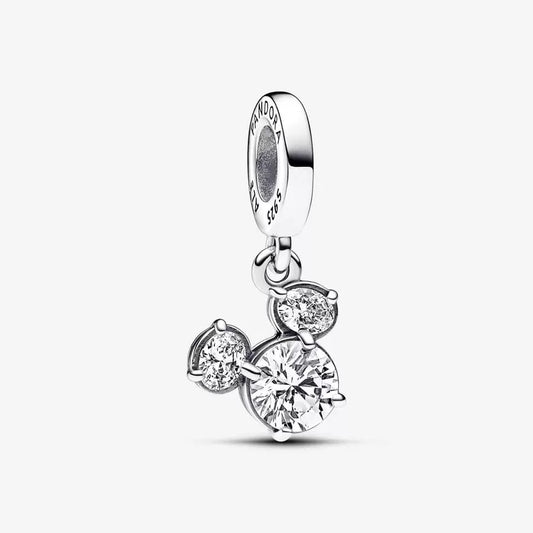 【Moments】Pan Mickey Mouse Sparkling Head Silhouette Dangle Charm 793031C01 925 Silver Pendant