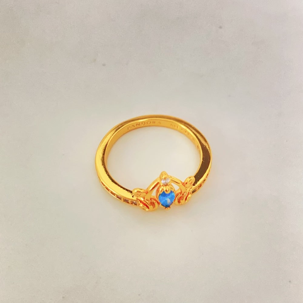 Pan Cinderella's Carriage Ring 163059C01 Gold cartoon fairy princess blue cinderella