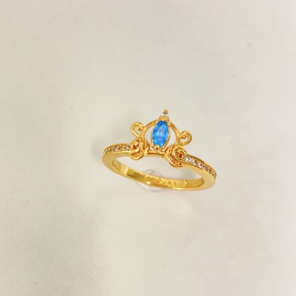 Pan Cinderella's Carriage Ring 163059C01 Gold cartoon fairy princess blue cinderella