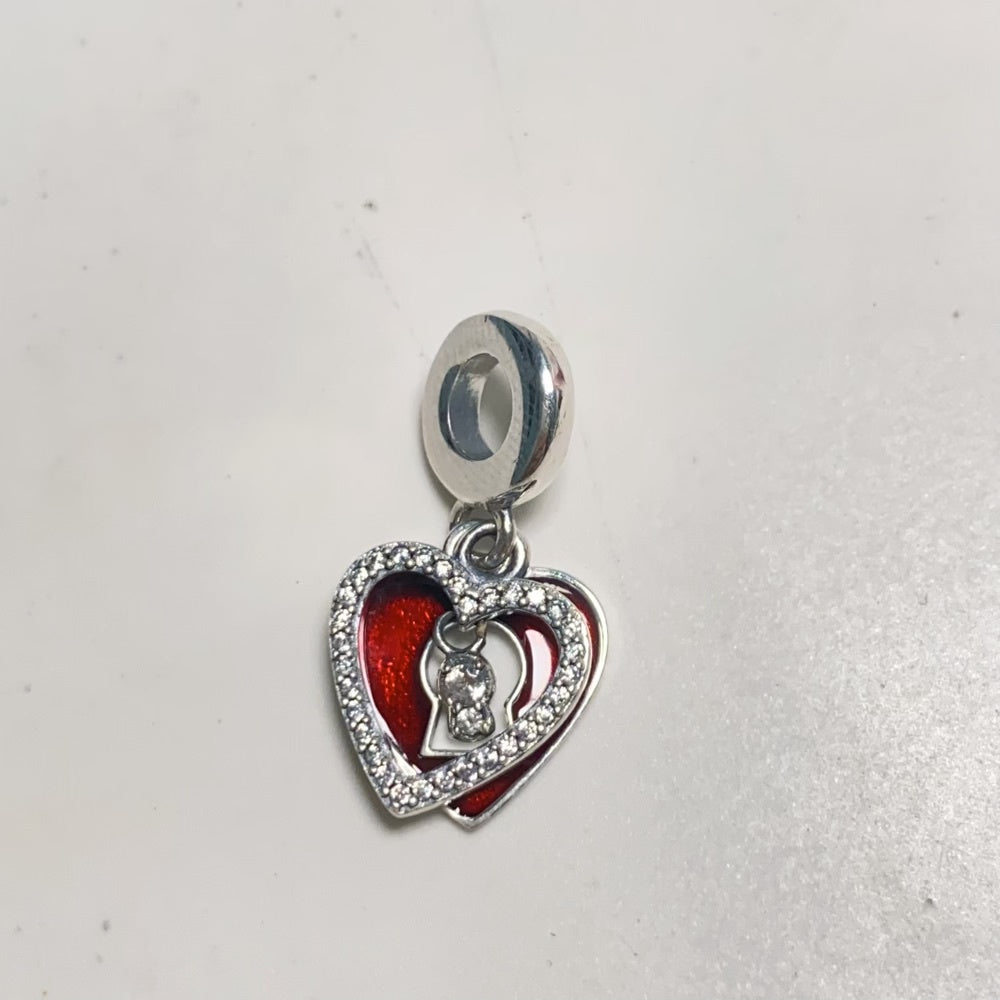 【Moments】Pan Red Heart & Keyhole Double Dangle Charm 793119C01 925 silver red lock pendant