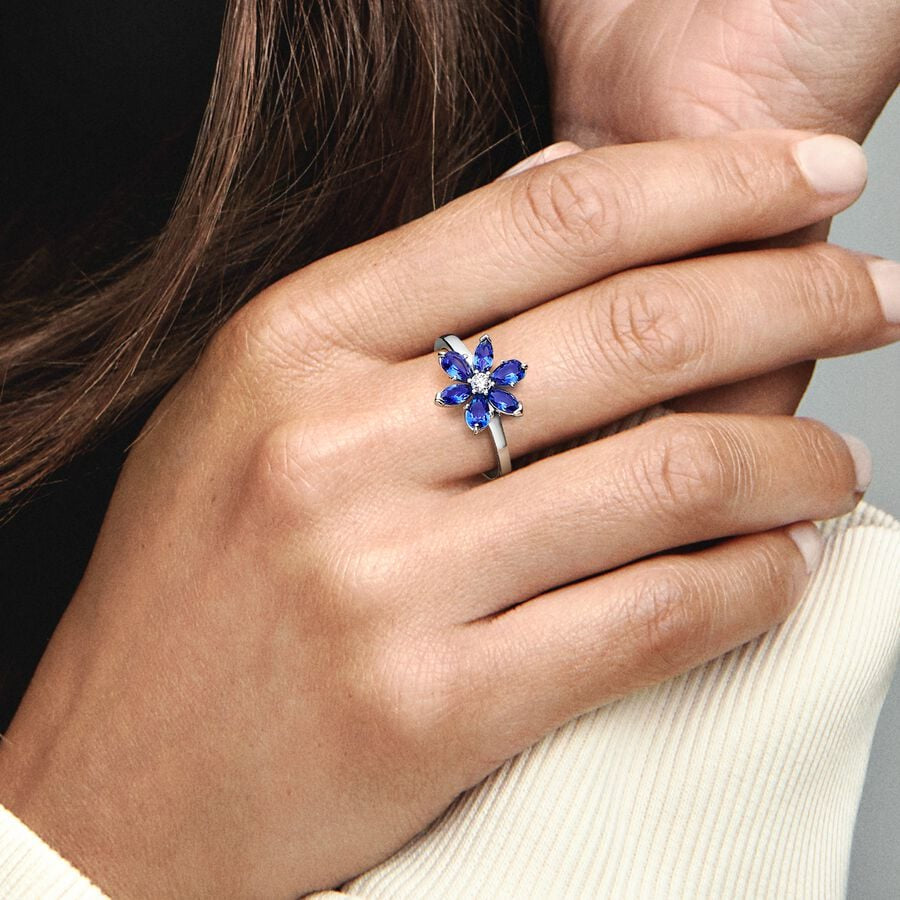 PAN Sparkling Blue Herbarium Cluster Ring 193000C01 925 Sterling silver classic blue stone