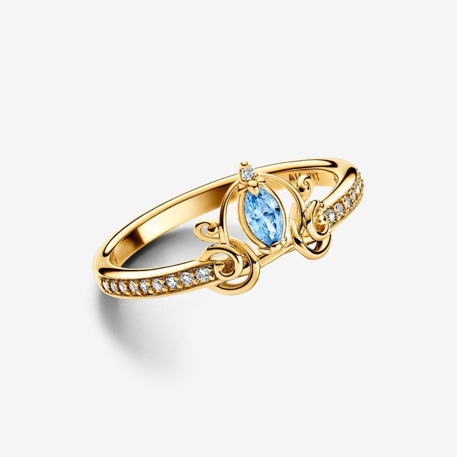 Pan Cinderella's Carriage Ring 163059C01 Gold cartoon fairy princess blue cinderella