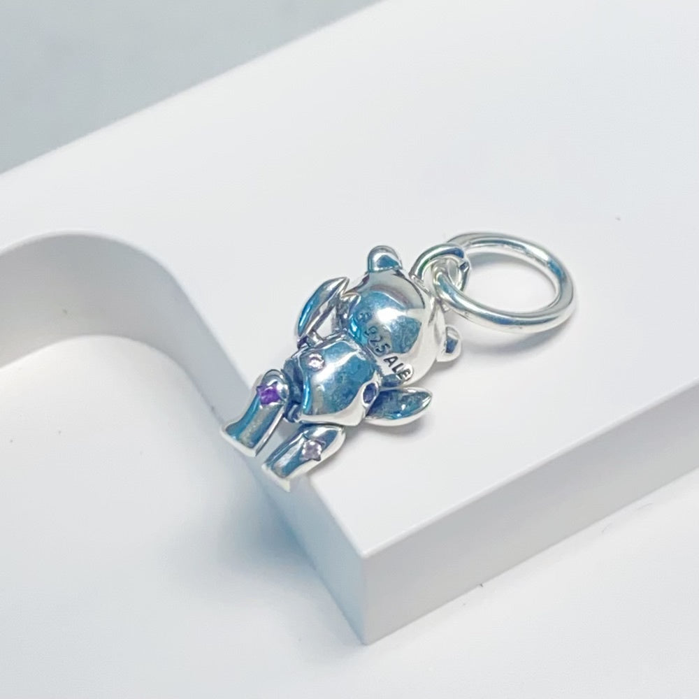 【Moments】Pan Movable Teddy Bear Dangle Charm 792986C01 925 silver blue cartoon movable pandant