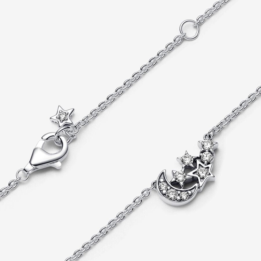 PAN Sparkling Moon & Star Collier Necklace 392991C01 925 silver Sterling silver clavicle chain