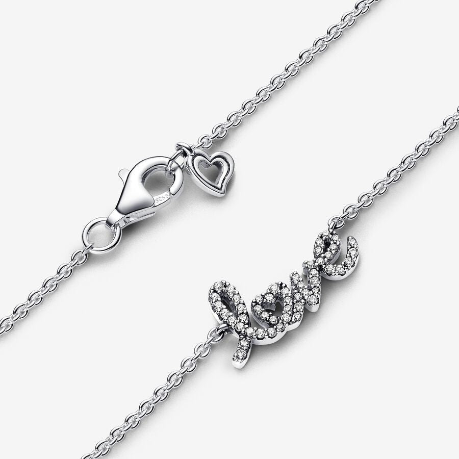 PAN Sparkling Handwritten Love Collier Necklace  393076C01 Sterling silver 925 silver letter LOVE