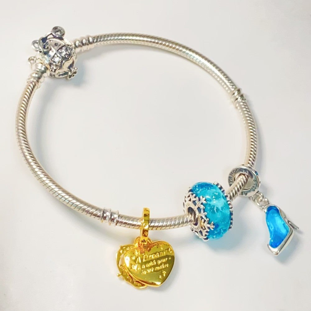 【Moments】Disney Cinderella's Glass Slipper Dangle Charm Blue Pendant 793071C01 glass slippers