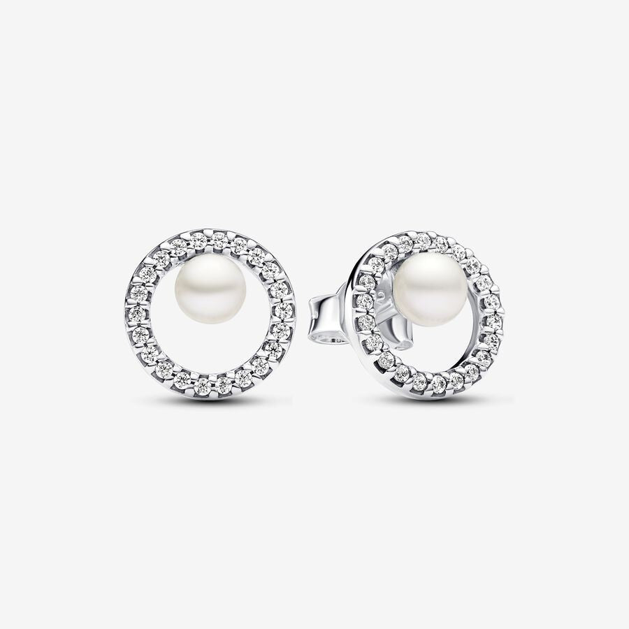 PAN Sparkling Freshwater Cultured Pearl & Pavé Halo Stud Earrings 293154C01 White Hypoallergenic