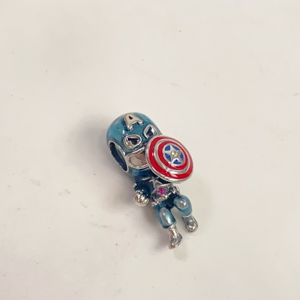 【Moments】PAN Marvel The Avengers Captain America Charm 925 silver 793129C01 Blue cartoon superman