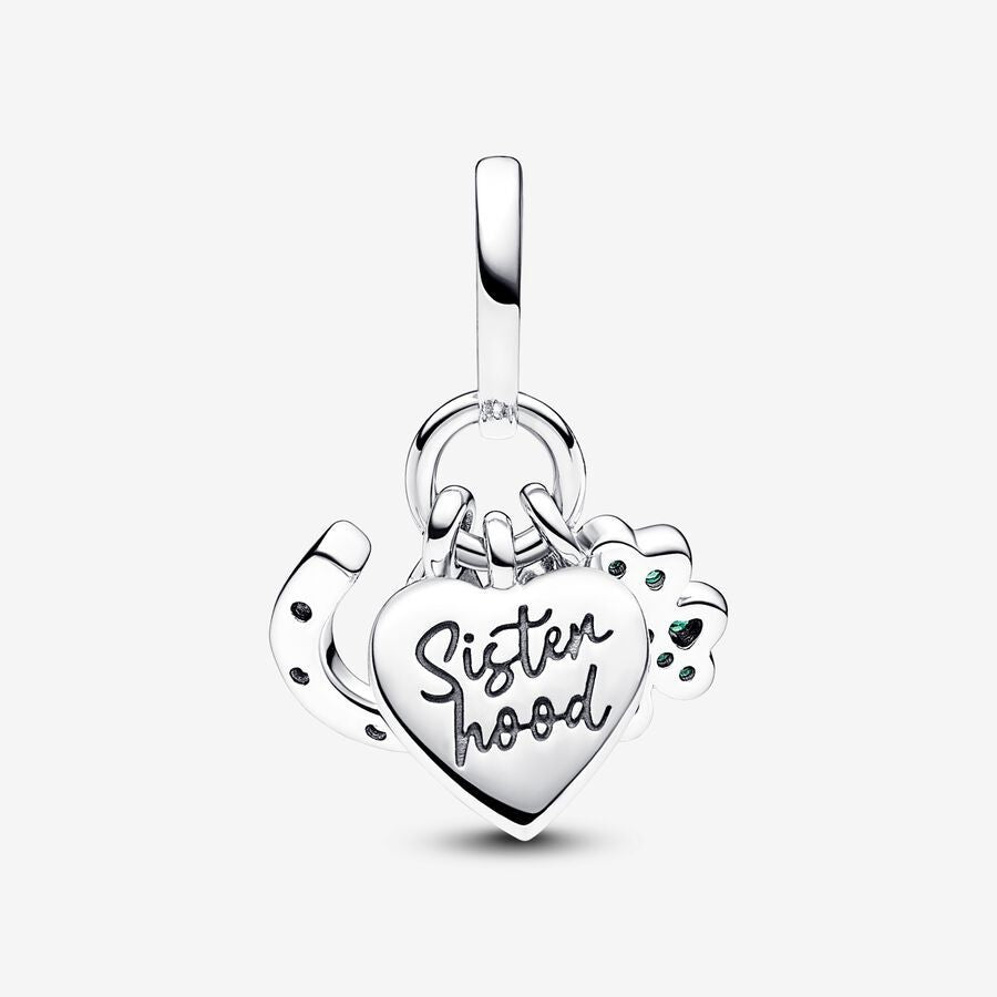 【Moments】Pan Four Leaf Clover, Heart and Horseshoe Triple Dangle Charm 792755C01 Green 925 silver