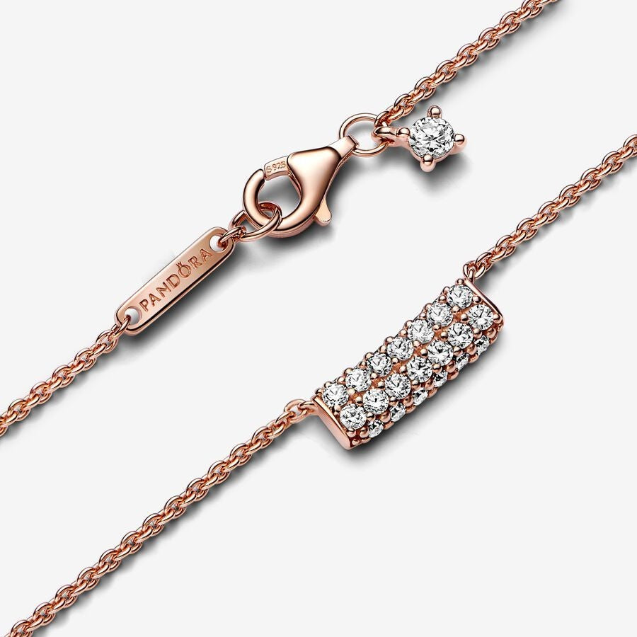 PAN Timeless Pavé Double-row Bar Collier Necklace rosegold 382621C01  Simple chain with stone