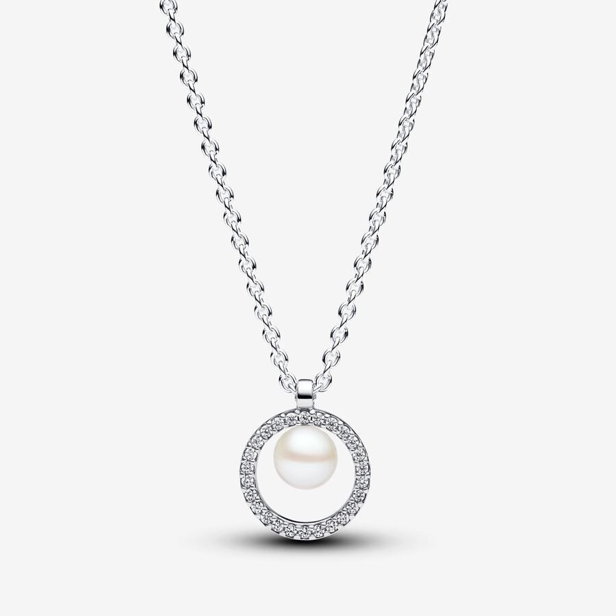 PAN Sparkling Treated Freshwater Cultured Pearl & Pavé Collier Necklace 393165C01 White 925 silver