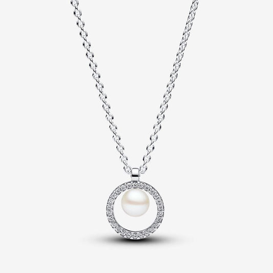 PAN Sparkling Treated Freshwater Cultured Pearl & Pavé Collier Necklace 393165C01 White 925 silver