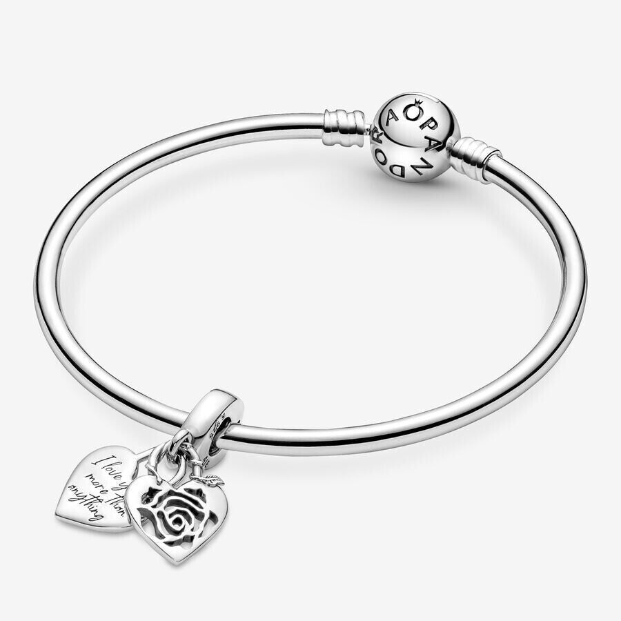 【Moments】Pan rose heart padlock dangle charm 790086C00 hollow rose pendant 925 silver