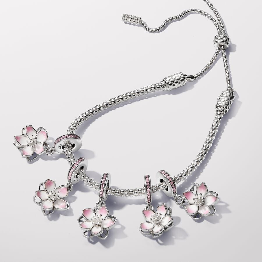 【Moments】PAN Cherry Blossom Dangle Charm pink and white silver pendant 790667C01 925 silver