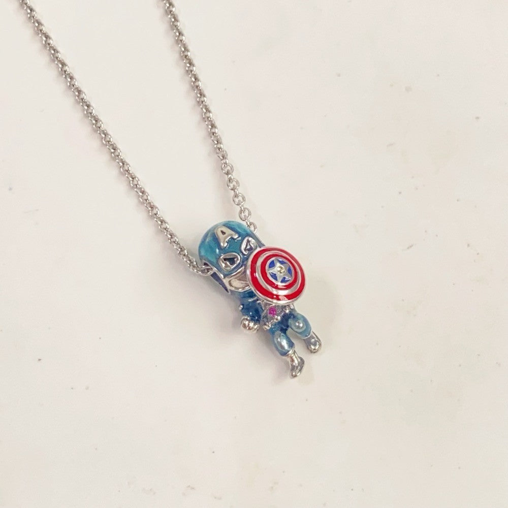 【Moments】PAN Marvel The Avengers Captain America Charm 925 silver 793129C01 Blue cartoon superman