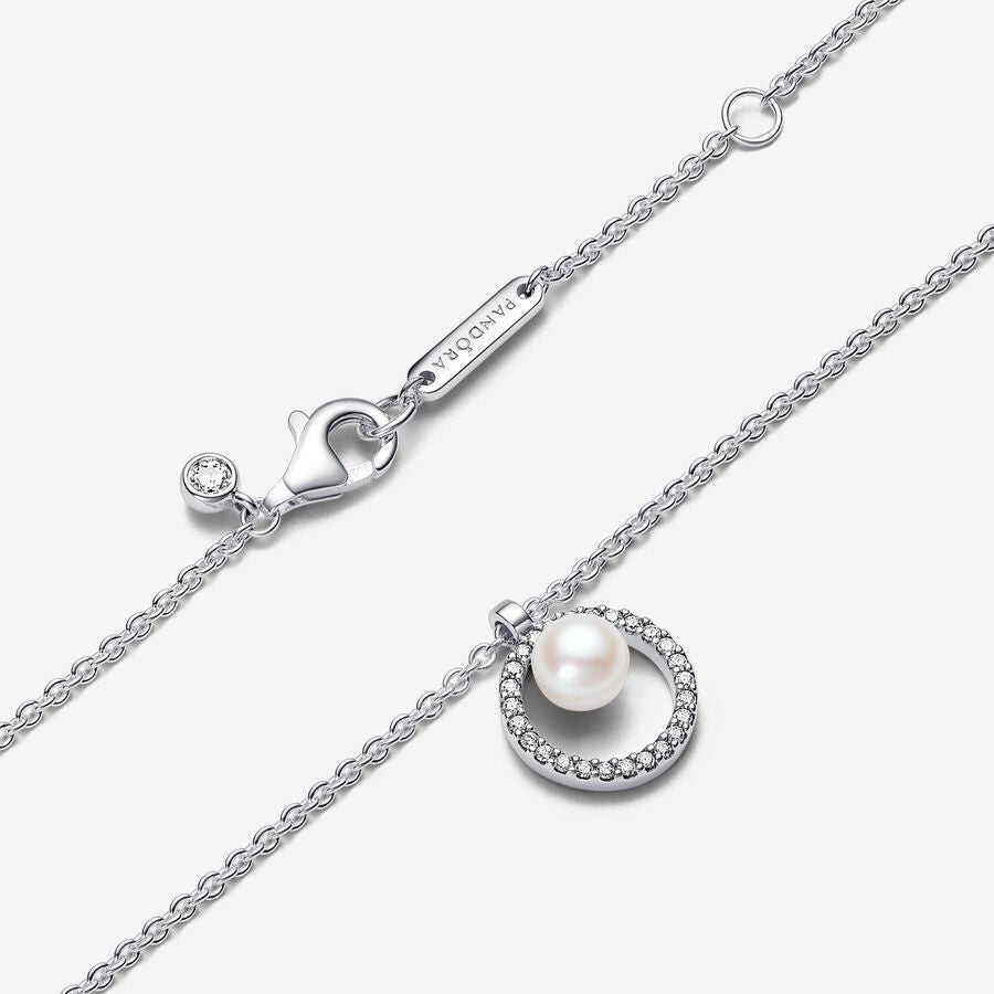 PAN Sparkling Treated Freshwater Cultured Pearl & Pavé Collier Necklace 393165C01 White 925 silver