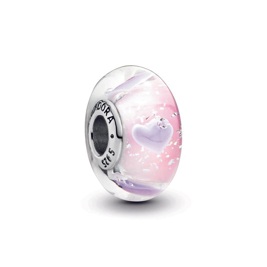 【Moments】Pan Heart silver charm with iridescent, pin Murano glass Charm 925 silver for pan 796599CZ