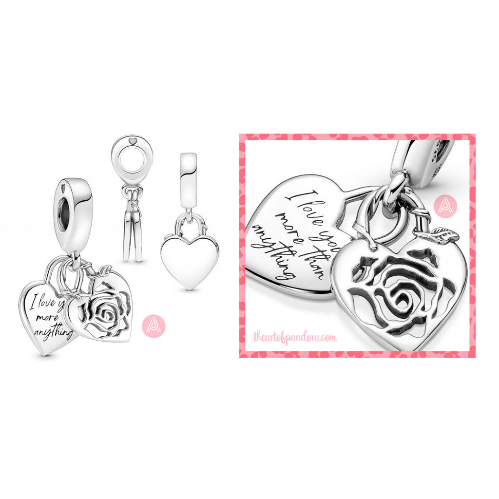 【Moments】Pan rose heart padlock dangle charm 790086C00 hollow rose pendant 925 silver