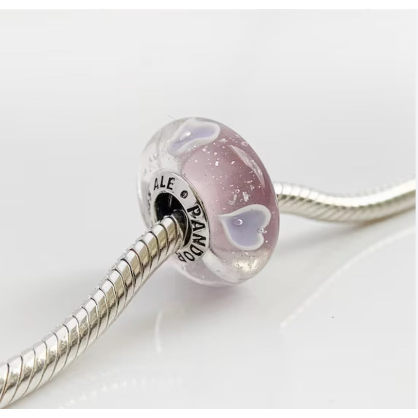 【Moments】Pan Heart silver charm with iridescent, pin Murano glass Charm 925 silver for pan 796599CZ