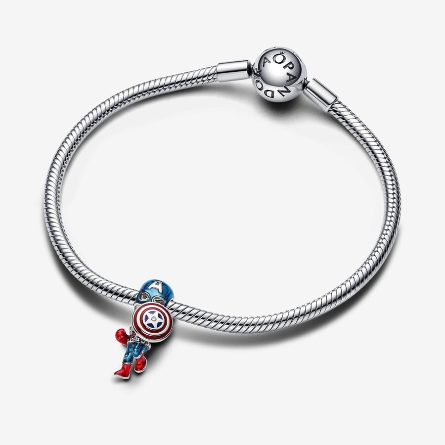 【Moments】PAN Marvel The Avengers Captain America Charm 925 silver 793129C01 Blue cartoon superman