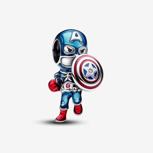 【Moments】PAN Marvel The Avengers Captain America Charm 925 silver 793129C01 Blue cartoon superman