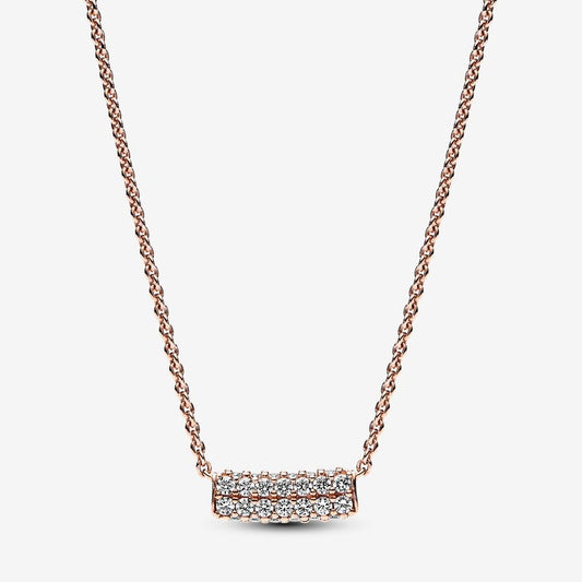 PAN Timeless Pavé Double-row Bar Collier Necklace rosegold 382621C01  Simple chain with stone