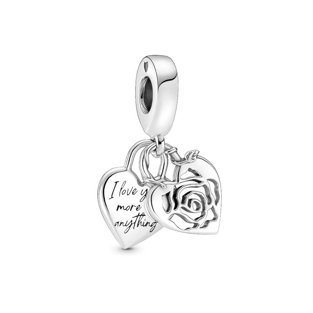 【Moments】Pan rose heart padlock dangle charm 790086C00 hollow rose pendant 925 silver