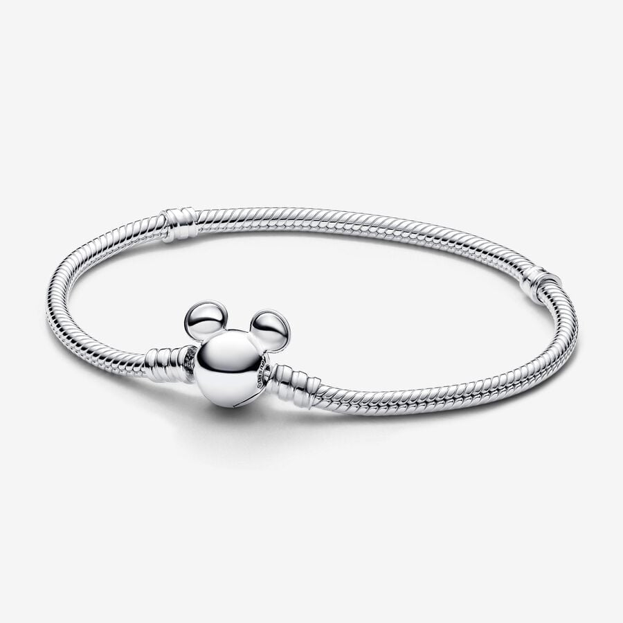 【MOMENTS】PAN Disny Mickey Mouse Clasp Moments Snake Chain Bracelet 593061C00 925 Sterling Silver