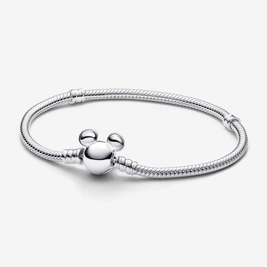 【MOMENTS】PAN Disny Mickey Mouse Clasp Moments Snake Chain Bracelet 593061C00 925 Sterling Silver