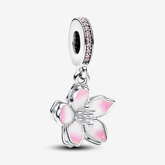 【Moments】PAN Cherry Blossom Dangle Charm pink and white silver pendant 790667C01 925 silver