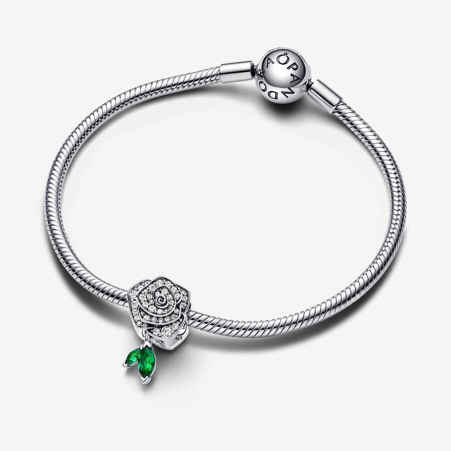 【Moments】Pan Sparkling Rose in Bloom Charm 793201C01 925 silver Sterling silver green