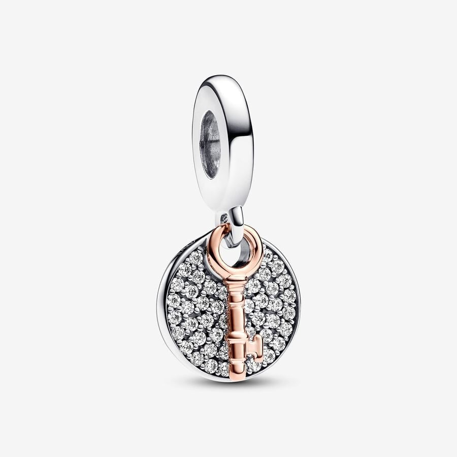 【Moments】PAN Two-tone Key to Happiness Double Dangle Charm 783236C01 rose gold 925 silver