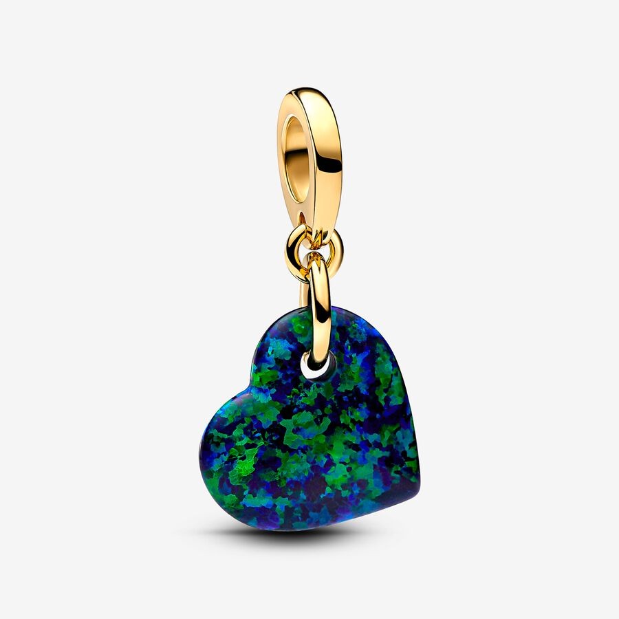 【Moments】PAN Opalescent Green Heart Dangle Charm gold Simplicity 763348C01