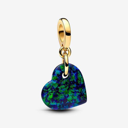 【Moments】PAN Opalescent Green Heart Dangle Charm gold Simplicity 763348C01